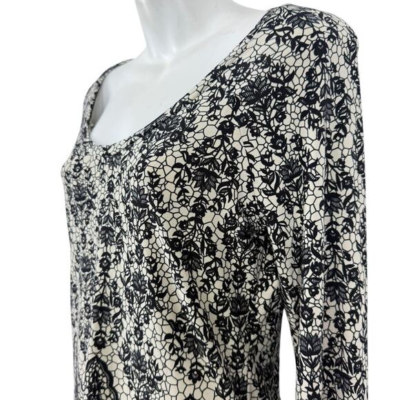 Norma Kamali Womens Lace Print Blouse Knit Stretch Slinky Long Sleeve Top sz M - Picture 10 of 16